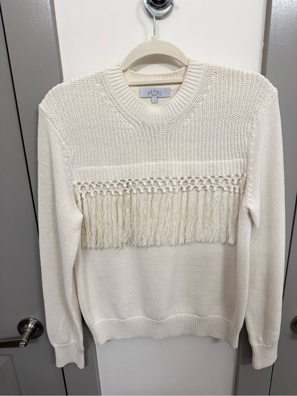 Pearl Cream Fringe Crewneck Sweater